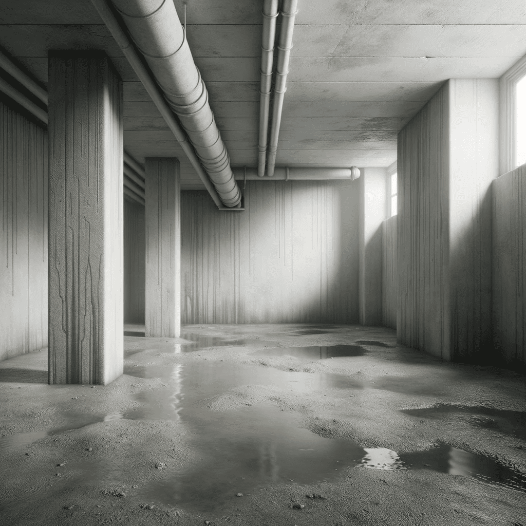 Foto eines feuchten Kellers mit sichtbaren Wasserschäden