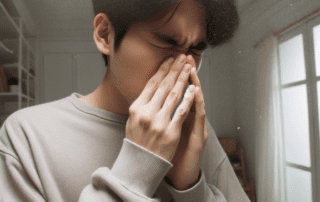 Bild zeigt Gefahren und Symptome der Hausstauballergie.