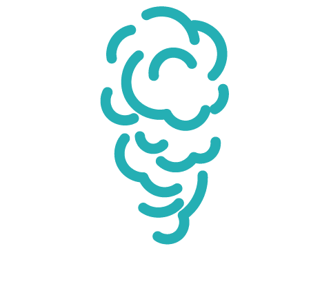 Icon Rauch für Psychotherapie Argeiger. Abstraktes, blaues Rauch-Symbol auf schwarzem Hintergrund. Konzept für Therapie und Beratung.