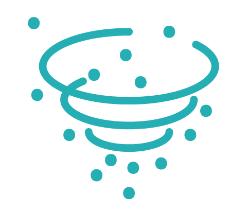 Icon für Psychotherapie Argeiger: stilisierter, türkisfarbener Staubwirbel auf schwarzem Hintergrund. Abstraktes Design für Therapie-Webseite.