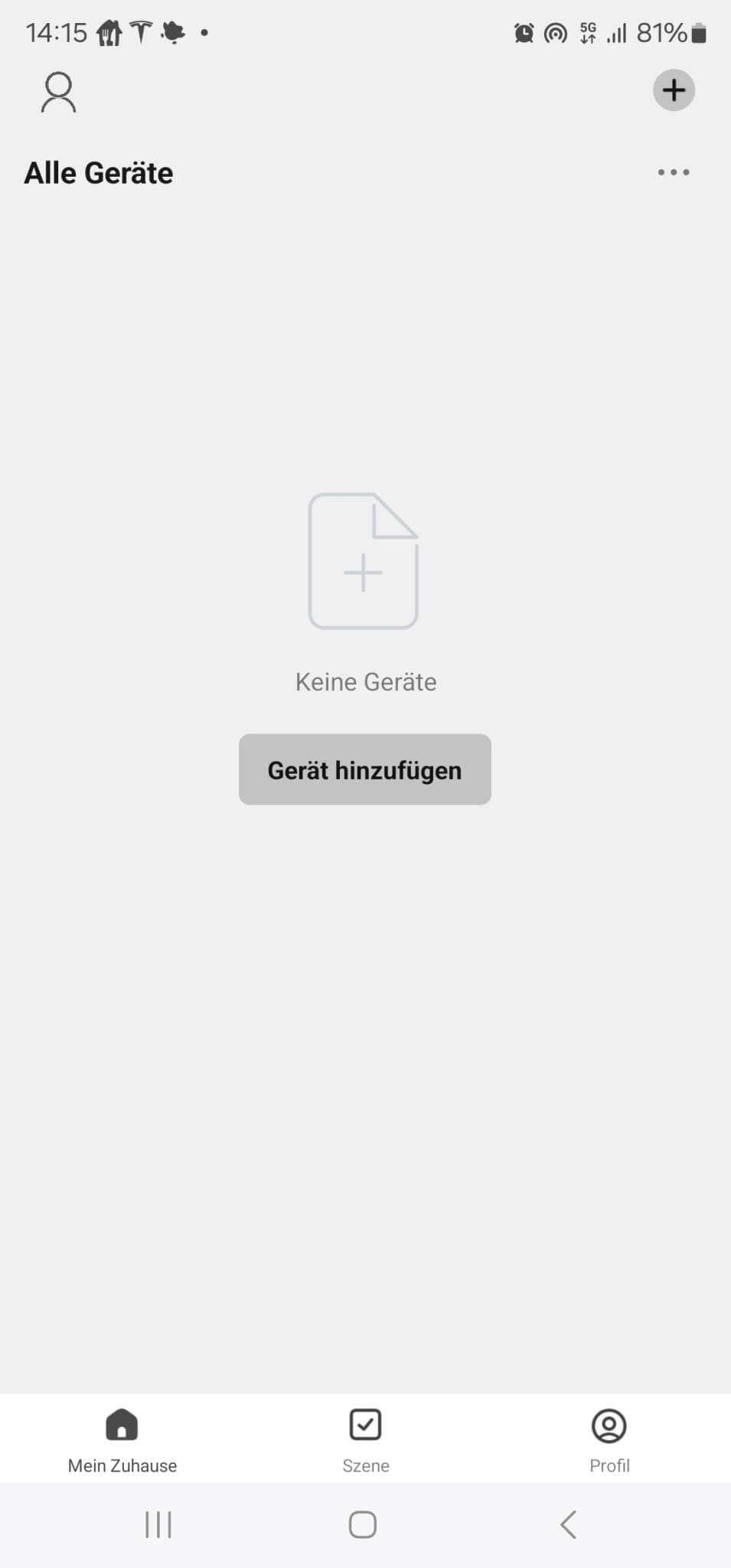 Stadler Form Luftentfeuchter App: Keine Geräte. Button Gerät hinzufügen. Leere Geräte-Liste. Smart Home Steuerung.