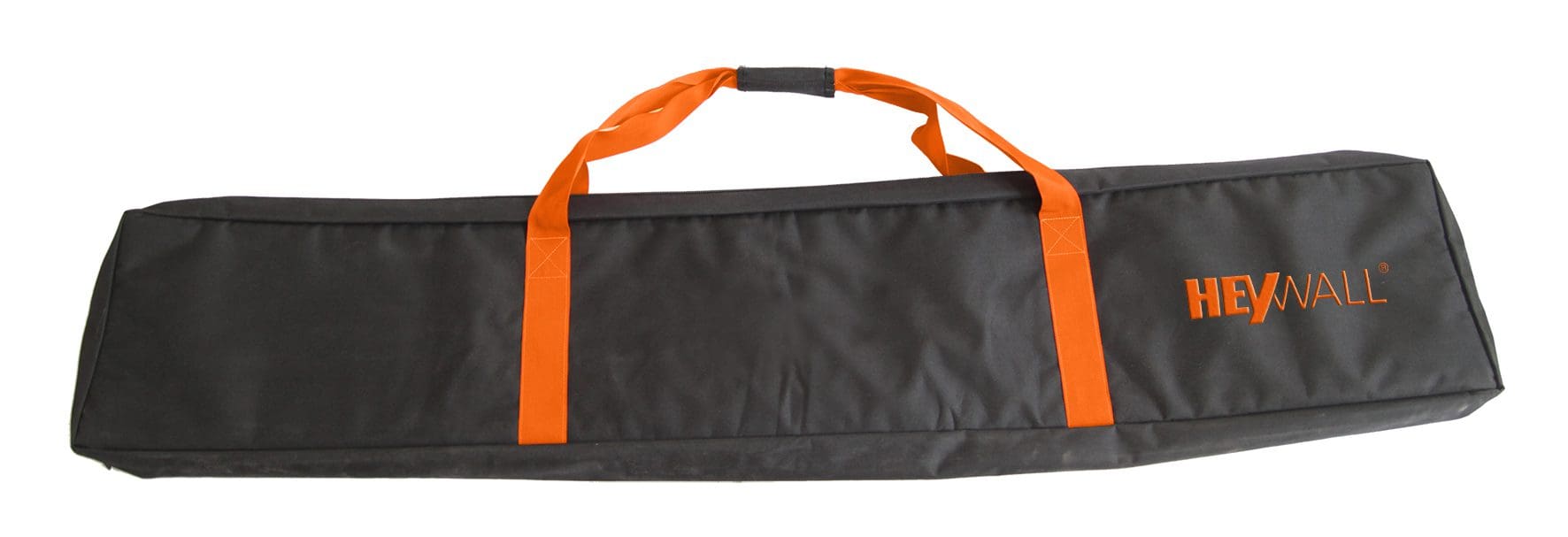 Schwarze HEYWALL Transporttasche mit orangen Trägern. Ideal für den sicheren Transport Ihrer HEYLO Produkte. Praktisch und robust.