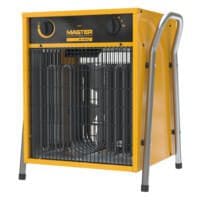 Gelber Master B 15 IT Elektroheizer. Heizlüfter mit Bedienelementen und Schutzgitter. Heizgerät für Industrie und Gewerbe.