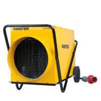 Gelber Master B 30 EPR Elektroheizer mit Rädern und Stecker. Industrielle Heizlösung für Baustellen und Werkstätten. Kompakt und leistungsstark.