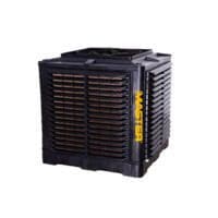 Master BCM Luftkühler, Top-Exit Modell. Schwarzes Gehäuse mit gelbem MASTER Schriftzug. Ideal für Kühlung in Industrie und Gewerbe.