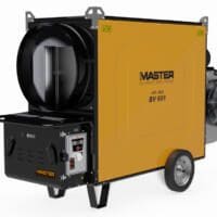 Master BV 691TR Heizlüfter: Gelber, mobiler Warmlufterzeuger mit Ventilator und Bedienelementen. Ideal für Baustellenheizung.