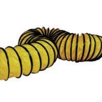 Gelber PVC-Schlauch mit schwarzen Verstärkungsringen. Flexibler Kunststoffschlauch für industrielle Anwendungen. PVC-yellow-tube.