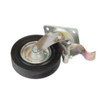 Drehbare Räder: Schwerlast-Lenkrolle mit Bremse. Metallhalterung und schwarzes Gummirad für Industrie und Möbel. Rotating-wheels.jpg