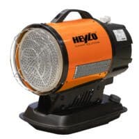 Heylo IR 20 H Infrarot Heizstrahler: Oranger Heizlüfter mit Schutzgitter und Tragegriff für Baustelle und Industrie.