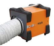 HEYLO PF 1000 Bautrockner: Oranges Gerät mit schwarzem Rahmen und weißem Schlauch. Ideal für Bautrocknung und Luftreinigung.