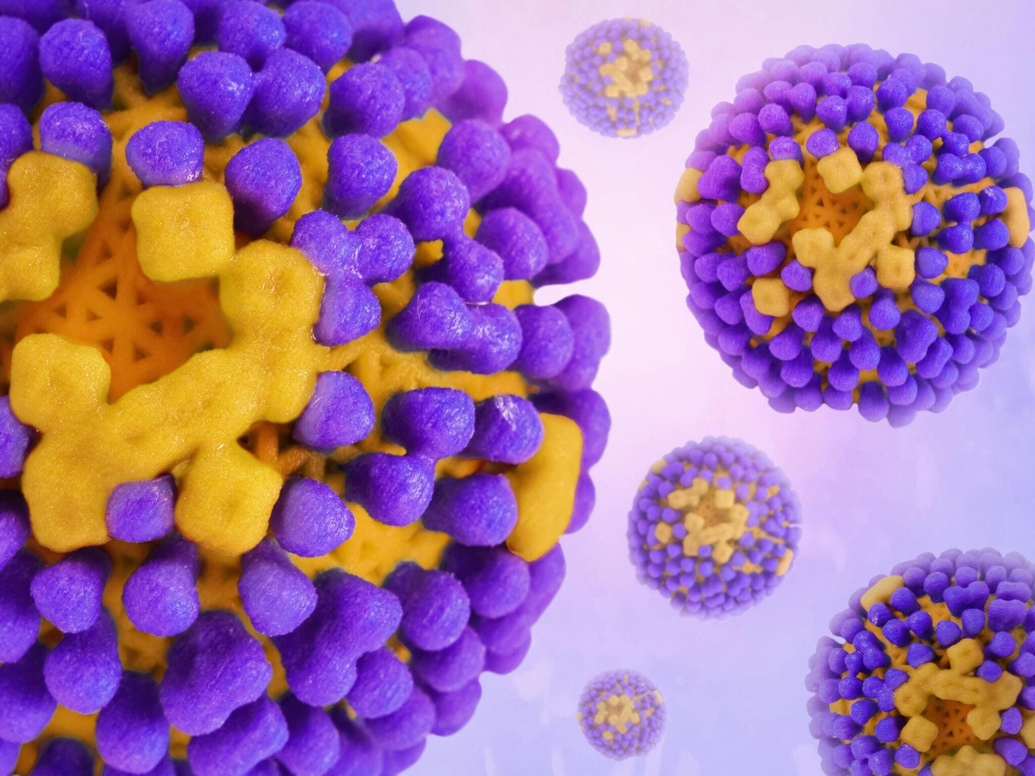 Illustration von Influenza-Viren. Luftreiniger für Arztpraxen, Wartezimmer und Behandlungszimmer können helfen.