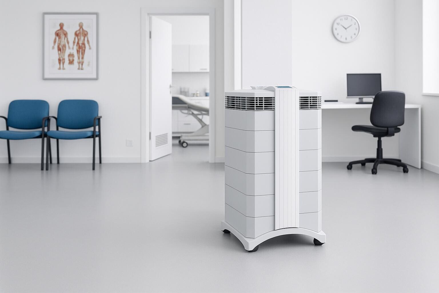 IQAir HealthPro 250 Luftreiniger in Arztpraxis. Der Luftreiniger HealthPro sorgt für saubere Luft. Galuft.