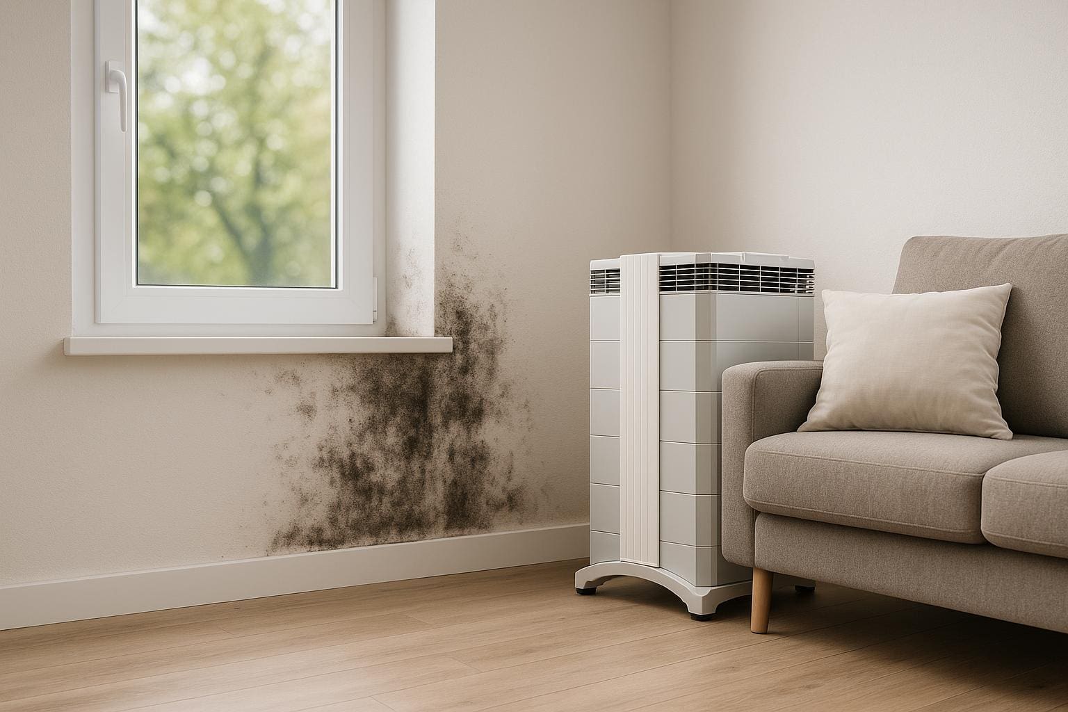 Professioneller Luftreiniger gegen Schimmel – HEPA Filter für gesunde Raumluft "Luftreiniger gegen Schimmel mit HEPA H13 Filter entfernt 99,97% der Schimmelsporen aus der Raumluft"