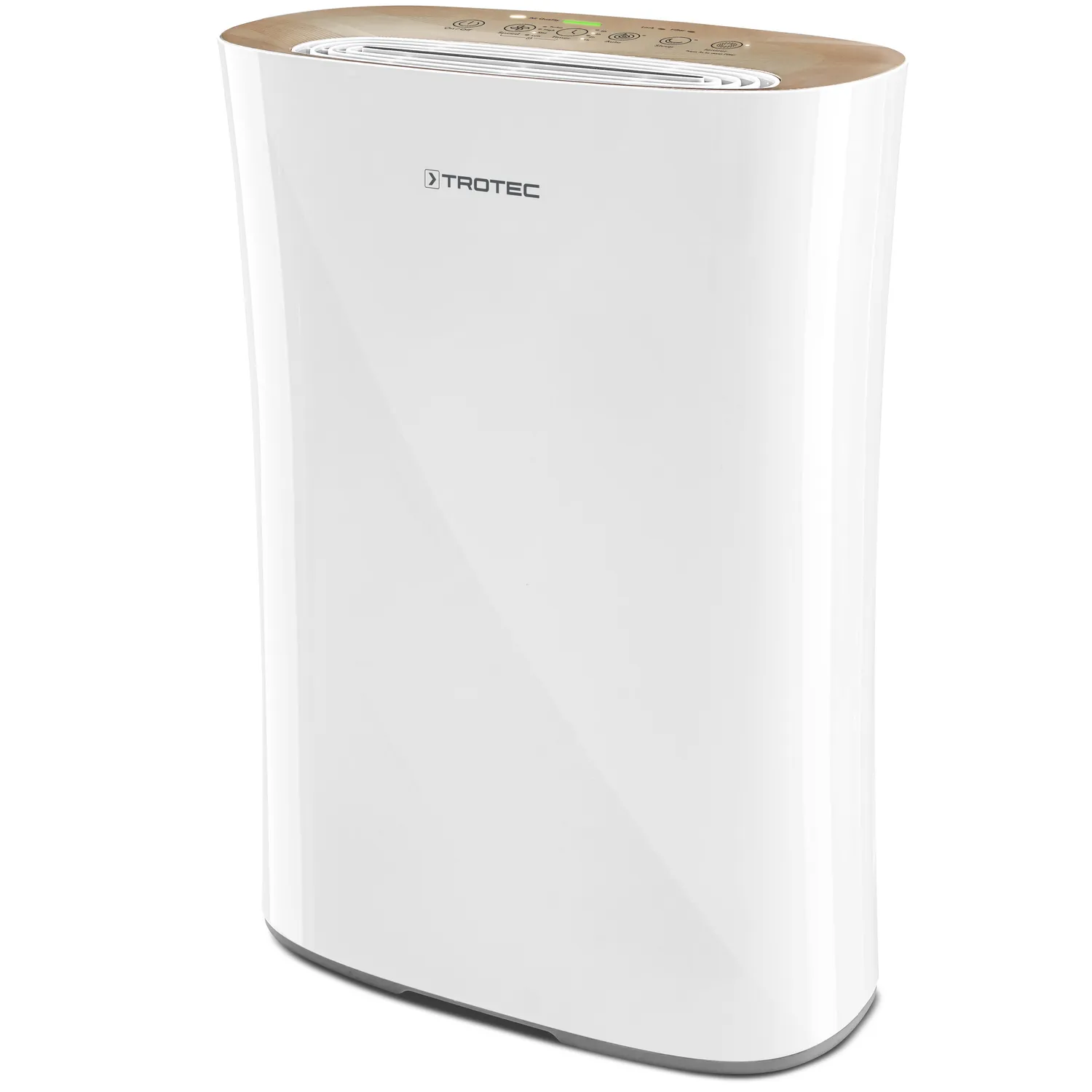 TROTEC AirgoClean 110 E Design-Luftreiniger in Weiß-Gold mit Touch-Display und LED-Luftqualitätsanzeige