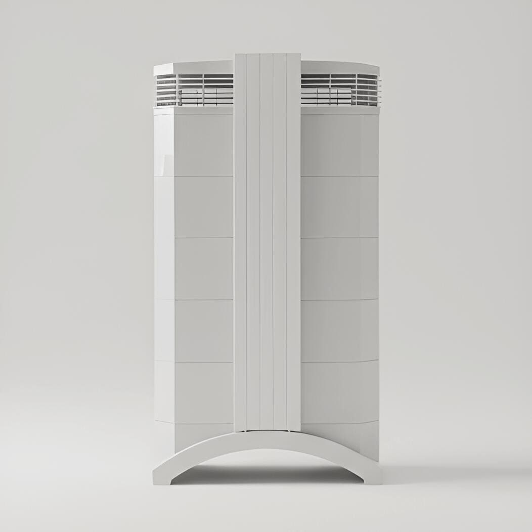 Weißer IQAir HealthPro 250 NE Luftreiniger mit Rollen. Ideal für Allergiker und zur Luftreinigung.