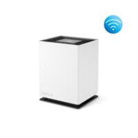 Weißer Stadler Form Luftbefeuchter Noah mit WLAN-Symbol. Modernes Design für Raumgrößen bis 110 m².