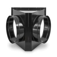 Schwarzer 2-Wege Verteiler für IDS 900, ein Bauteil der Lüftungstechnik. Ideal für die Luftverteilung in industriellen Anlagen. 6100006174