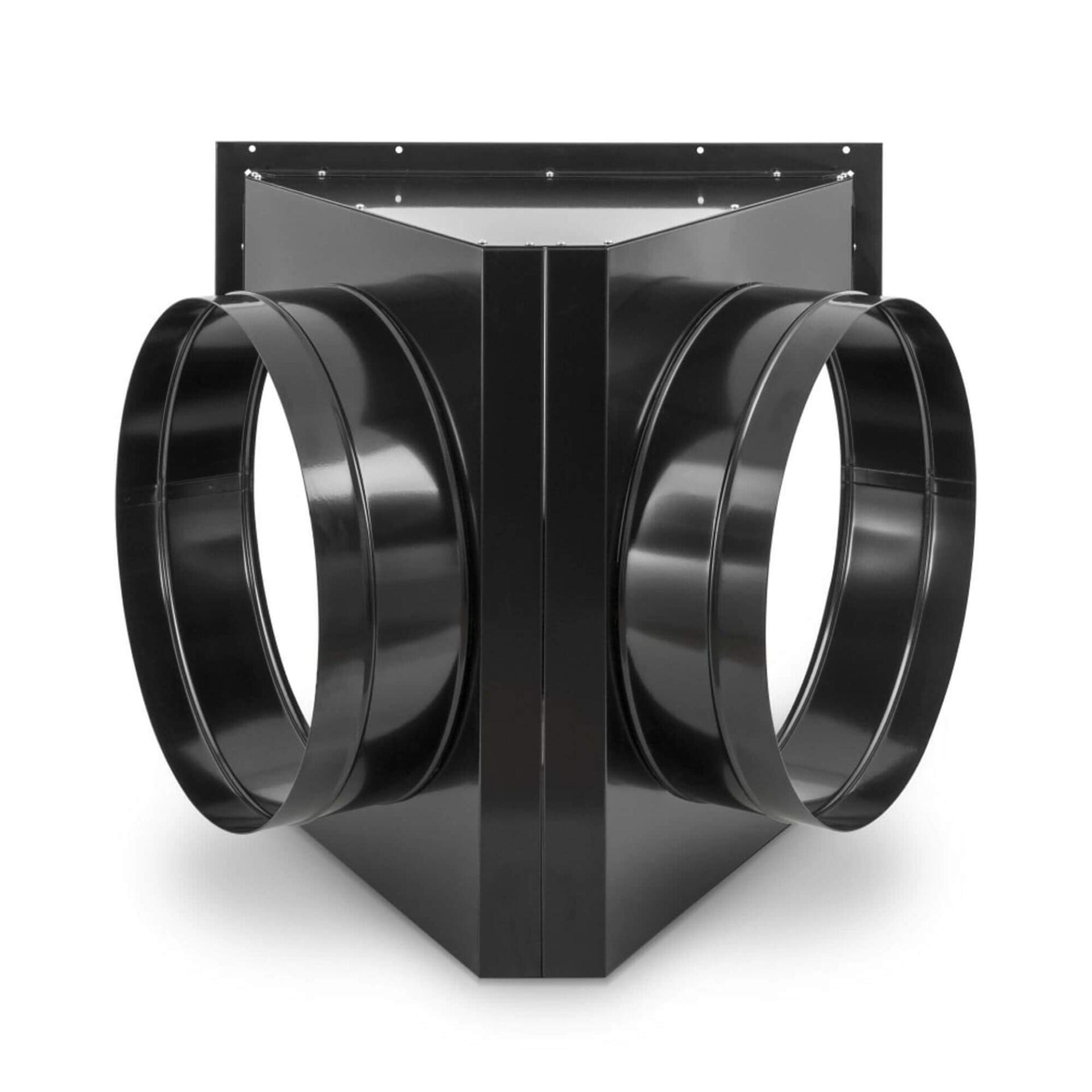 Schwarzer 2-Wege Verteiler für IDS 900, ein Bauteil der Lüftungstechnik. Ideal für die Luftverteilung in industriellen Anlagen. 6100006174