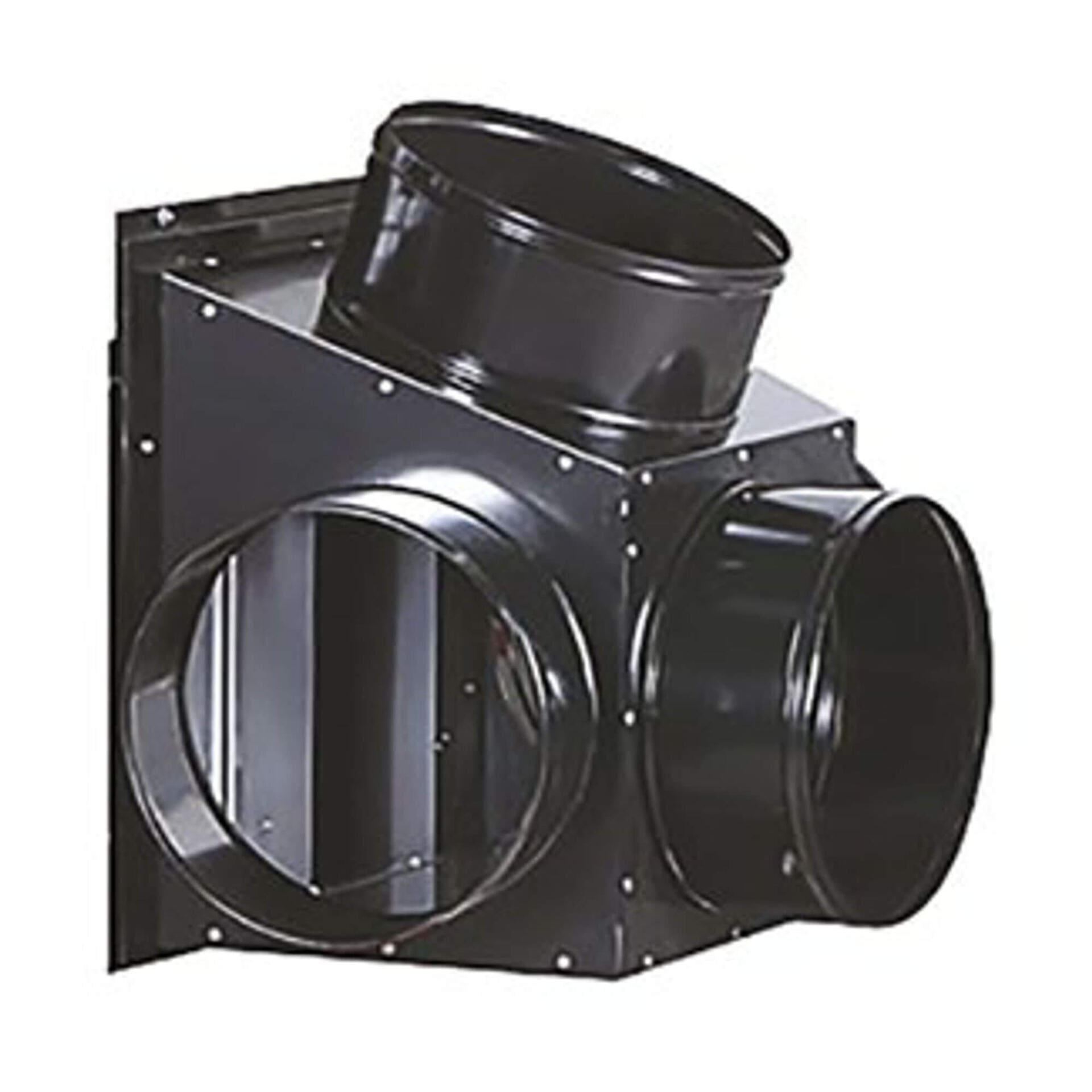 Schwarzer 4-Wege Verteiler für IDS 900. Ideal für Lüftungstechnik. Luftverteiler mit vier Anschlüssen für optimale Luftstromverteilung.