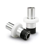 Aluminium-Endstutzen Estrich: Zwei Endstutzen aus Aluminium und Kunststoff für Estricharbeiten, Detailaufnahme. Robuste und präzise Verarbeitung.