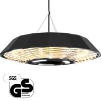 Design Deckenheizstrahler IR 2010: Schwarzer, runder Deckenheizstrahler mit Infrarot-Heizelementen für angenehme Wärme im Innenbereich.