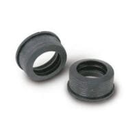Zwei graue Dichtmuffen für Endstutzen aus PVC. Diese Muffen sind für eine dichte Verbindung unerlässlich. Ideal für PVC-Rohre und Endstücke.