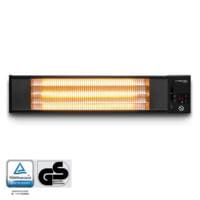 Infrarot Heizstrahler IR 2010 S: Nahaufnahme eines Heizstrahlers mit horizontalen Heizelementen und Bedienfeld. TÜV Rheinland zertifiziert.