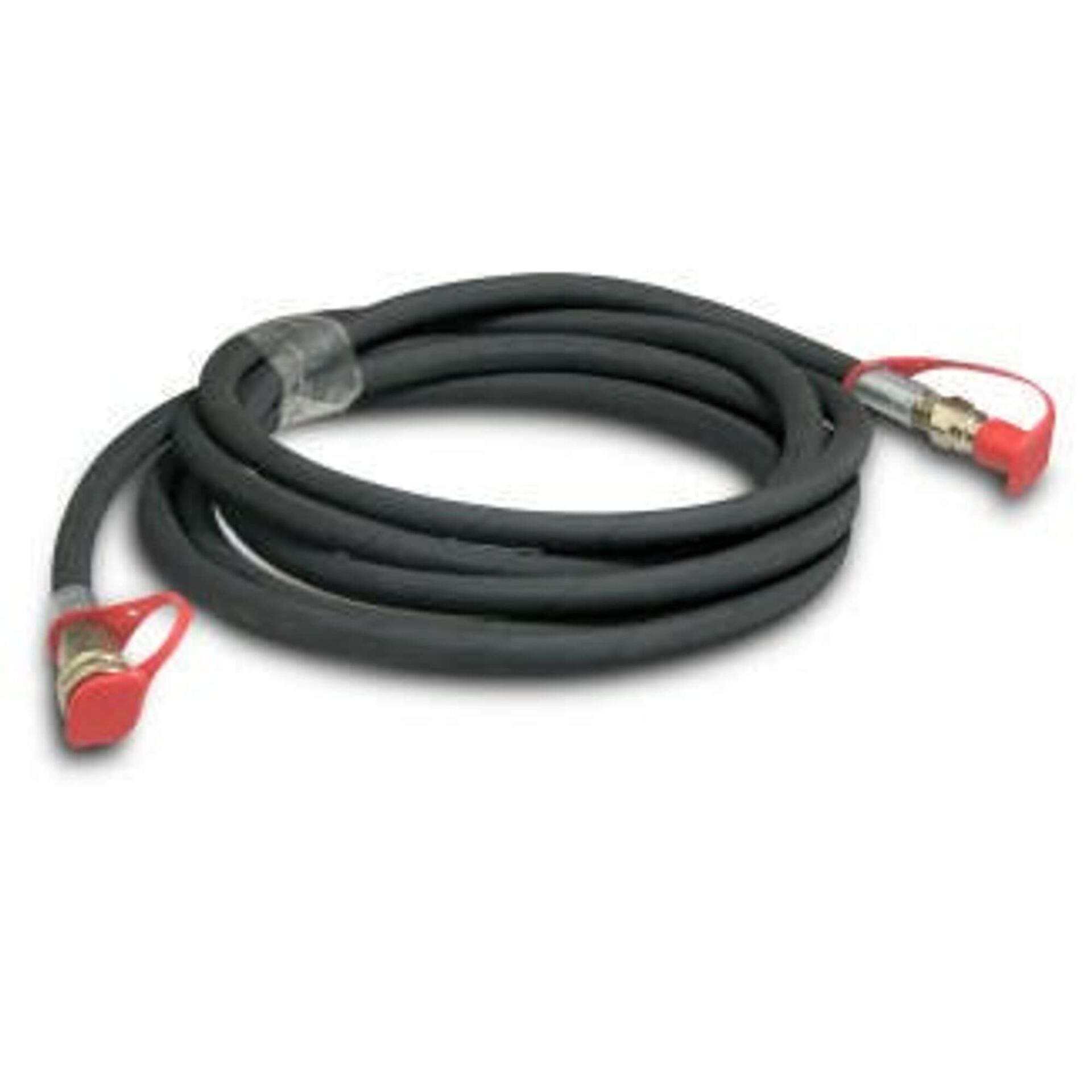 Ölschlauch mit Schnellverschlusskupplung, 5 m. Grauer Schlauch mit roten Kupplungen, aufgerollt dargestellt. Ideal für schnellen Ölwechsel.