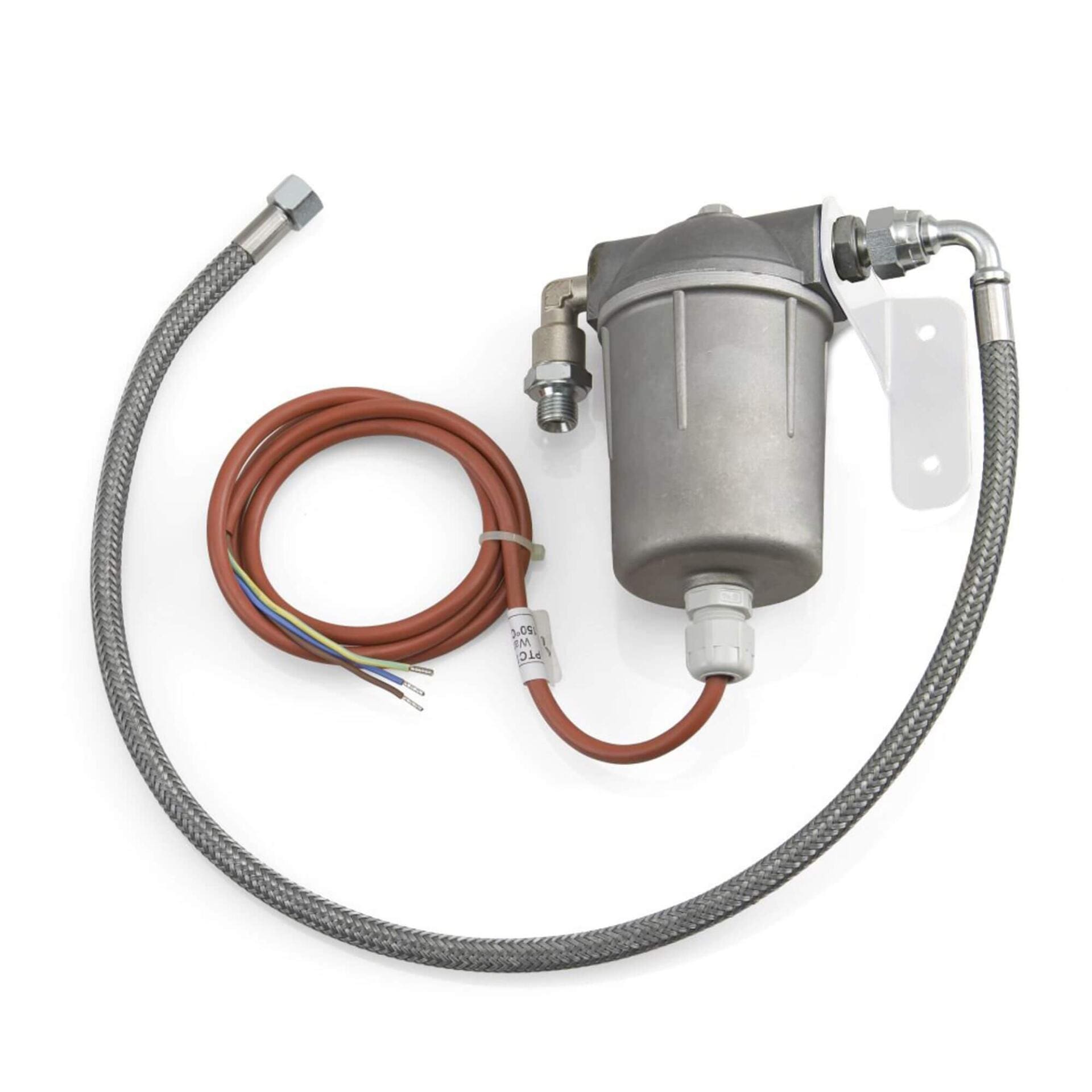 Ölvorwärmung für IDS 100. Detailaufnahme einer Ölvorwärmung, bestehend aus Filter, Heizkabel und Anschlüssen. Ideal für kalte Umgebungen.