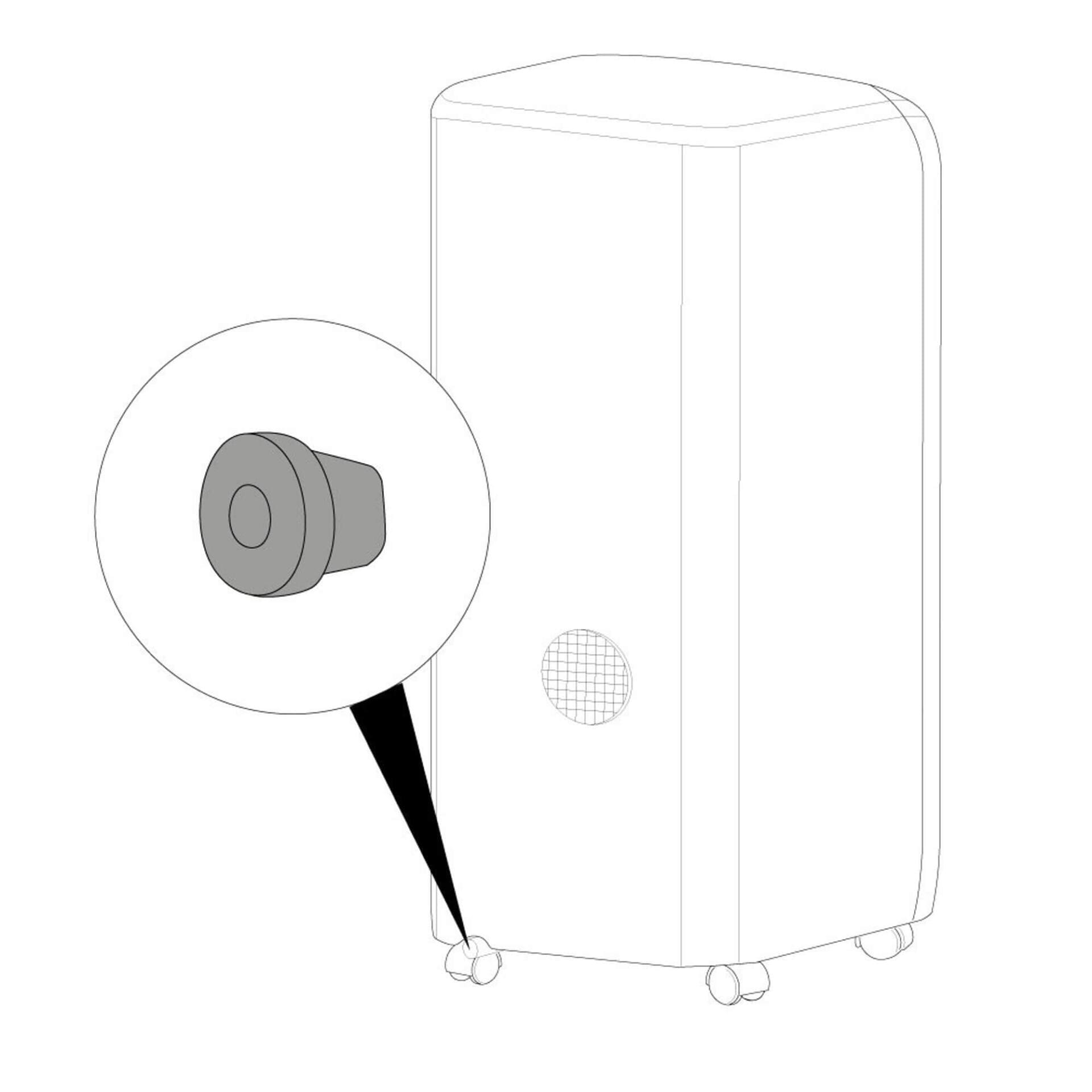 PAC 2000 X Auslaufstopfen: Detailaufnahme des Auslaufstopfens eines mobilen Klimageräts. Wichtiges Ersatzteil für die ordnungsgemäße Funktion.