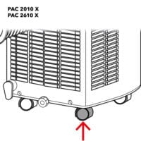 Illustration eines PAC 2010 X / PAC 2610 X Radiators mit Rollen. Detailansicht der einfachen Mobilität des Geräts. Rad-7600000838.