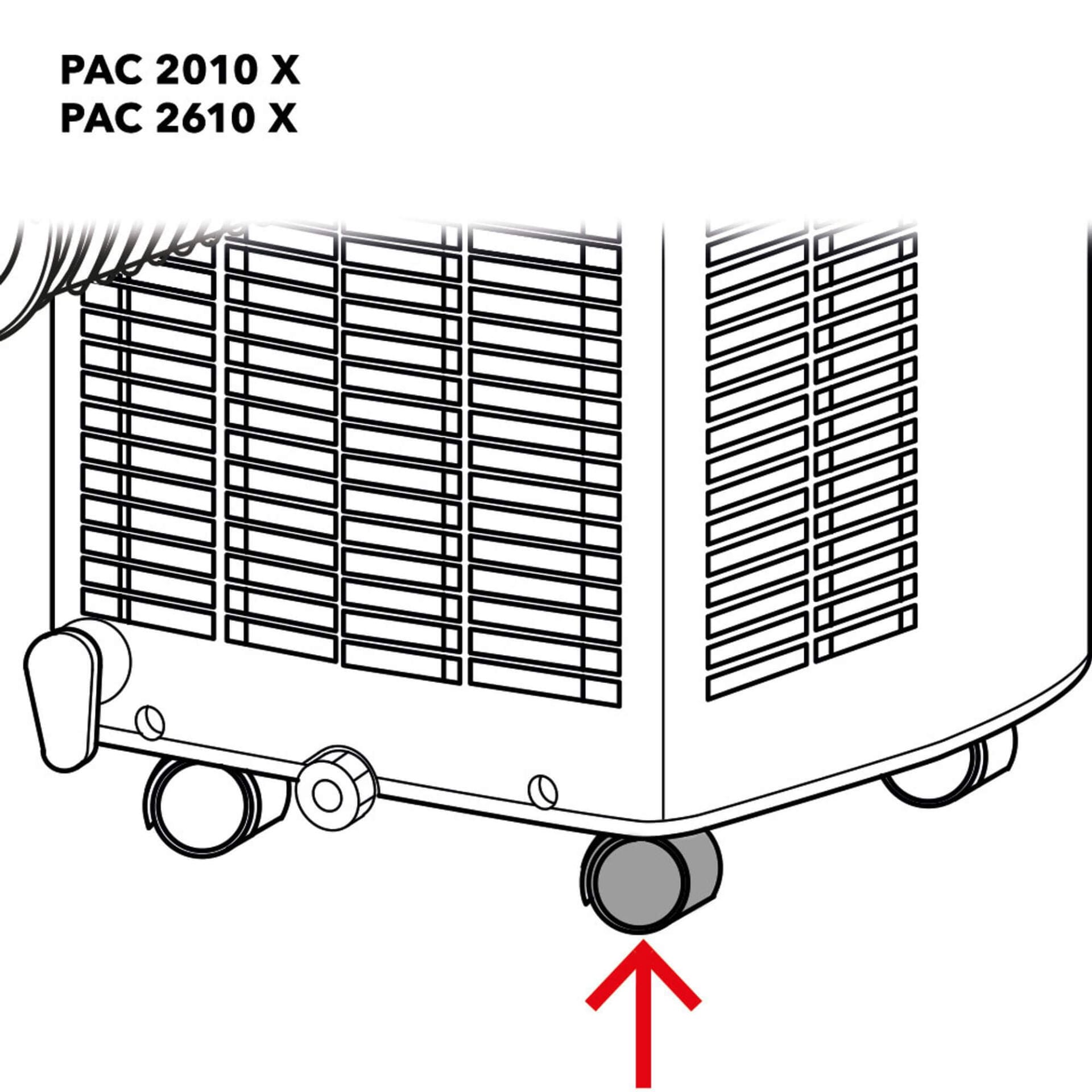 Illustration eines PAC 2010 X / PAC 2610 X Radiators mit Rollen. Detailansicht der einfachen Mobilität des Geräts. Rad-7600000838.