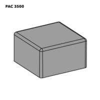 Abbildung eines PAC 3500 Schwimmers aus Styropor, Bauteil für Sanitäranlagen, graues Quader-Design, technische Zeichnung, Produktnummer 7310001184.