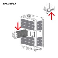 PAC 3500 X Abluftschlauch Illustration: Mobile Klimaanlage mit Abluftschlauch Installation, Schema für korrekte Montage.