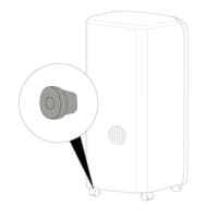 PAC 3500 X Auslaufstopfen Detail: Illustration des Auslaufstopfens am PAC 3500 X Klimagerät, Nahaufnahme für Detailansicht des Stopfens.