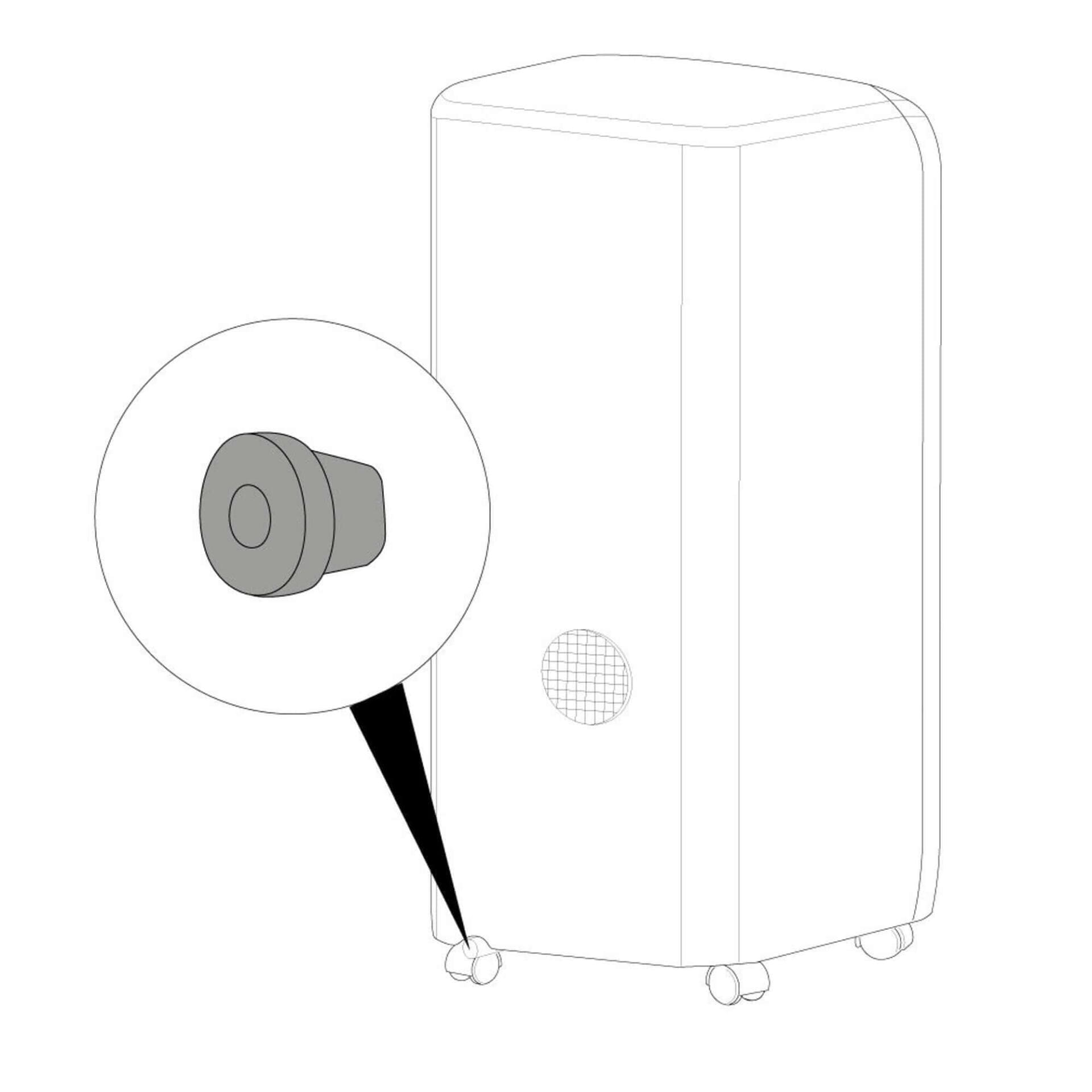 PAC 3500 X Auslaufstopfen Detail: Illustration des Auslaufstopfens am PAC 3500 X Klimagerät, Nahaufnahme für Detailansicht des Stopfens.