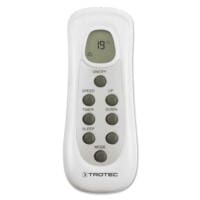 Trotec PAC 4100 E / 3200 E A Fernbedienung: Weiße Fernbedienung mit Knöpfen für On/Off, Speed, Timer, Sleep und Mode. Temperaturanzeige.