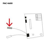 PAC_4600 Frostschutzsensor Schema: Darstellung des Frostschutzsensors mit rotem Pfeil zur Positionierung. Modell 7140001346.
