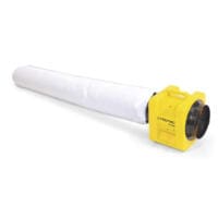 Trotec TTV 2500/3000 L Staubsack: Gelber Ventilator mit weißem 3m Staubsack. Ideal für Baustellen, um Staub zu reduzieren und die Luft zu reinigen.