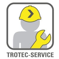 TAC_V__Wartungsservice: Symbol für Trotec Wartungsservice. Arbeiter mit gelbem Helm und Schraubenschlüssel. Steht für professionelle Instandhaltung.
