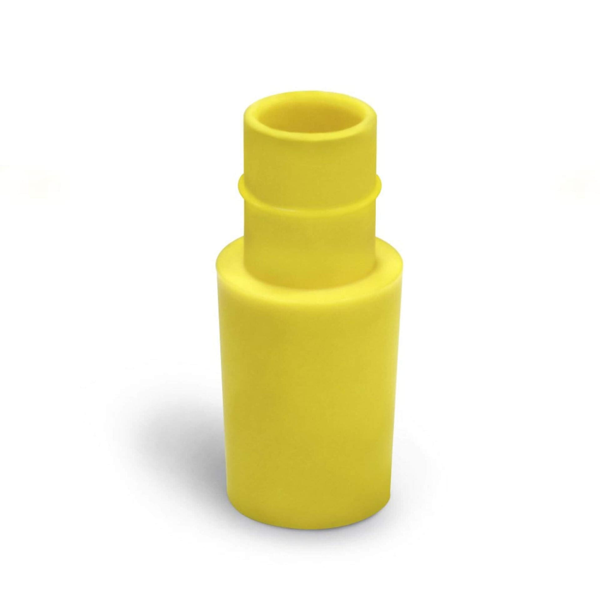 Gelber VQuick Lufteinflutstutzen aus Gummi für 38 mm Schlauch. Ideal für Belüftungssysteme, robust und flexibel. Luftzufuhr optimiert.