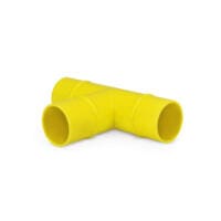Gelber VQuick-T-Verteiler aus PVC für 38 mm Schlauch. Ideal für Teichbau und Bewässerungssysteme, robust und langlebig.