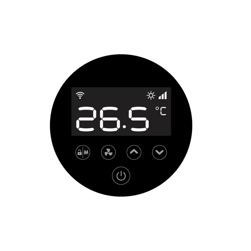 Inverter Schwimmbad Wärmepumpe i-Silent 15 230V Steuerung. Anzeige mit Temperatur 26.5°C. Ideal für Pool-Heizung mit Wärmepumpe.