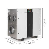 Adsorptionstrockner TTR 2000: Detailaufnahme des Geräts mit Maßangaben für Höhe, Breite und Tiefe. Professionelle Luftentfeuchtung für Industrie.