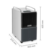 Ansicht des Luftentfeuchters TTK 120 E mit Heißgas-Abtauung. Kompaktes Design, ideal für Baustellen und Wasserschadensanierung. Mobile Entfeuchtung.