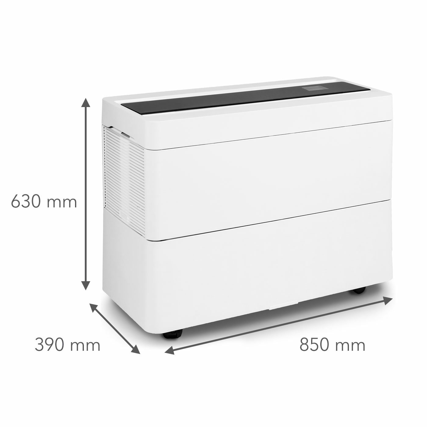 Verdunstungs-Luftbefeuchter B 600 mit UV-Entkeimung: Weißes Gerät mit Maßen 630x390x850mm für bessere Luftqualität. Ideal für Zuhause.