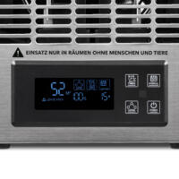 Airozon 28 ECO Ozongenerator Detailansicht: Digitalanzeige mit Timer, Interval, Ozon, Leistung. Einsatz nur in Räumen ohne Menschen und Tiere!