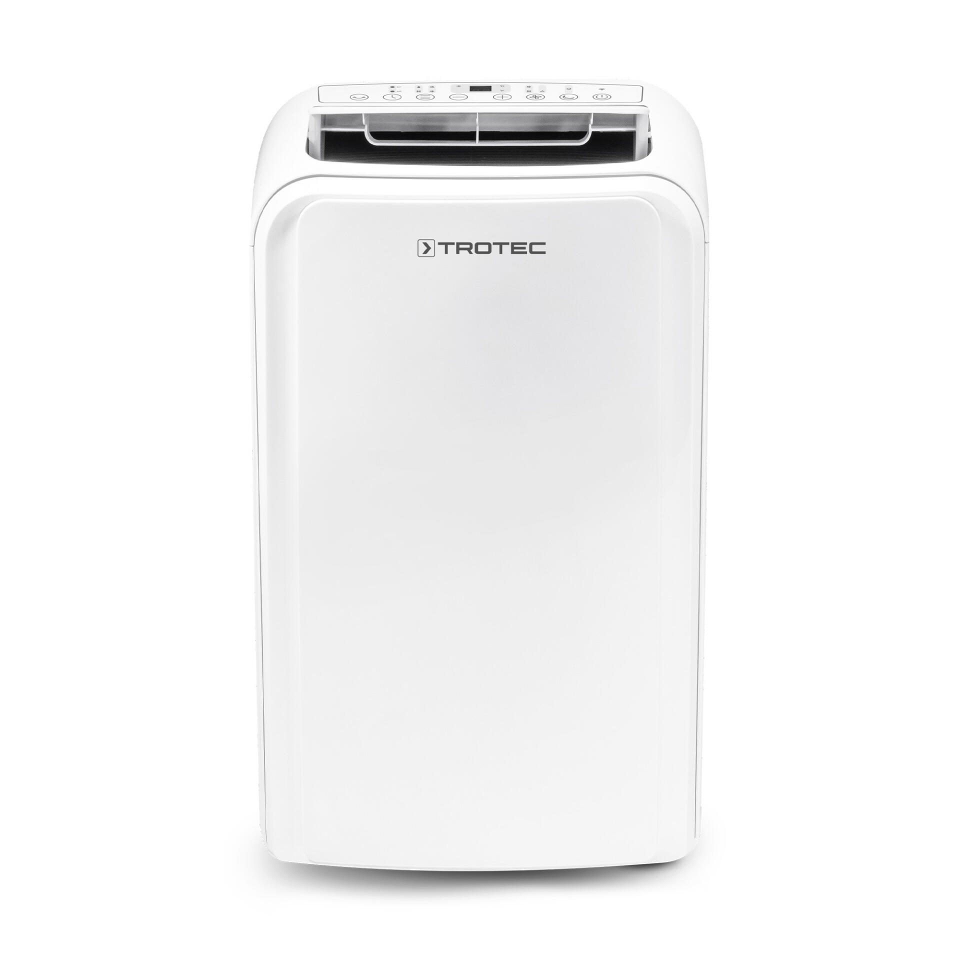 Weißes, lokales Klimagerät PAC 3910 X WiFi von Trotec. Steuerung oben, modernes Design. Ideal für angenehmes Raumklima im Sommer.