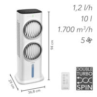 PAE 45 Aircooler: Luftkühler, Luftbefeuchter, Ventilator. Kompaktes Design mit doppelten Turbospiralen für optimale Kühlung. Ideal für Zuhause.