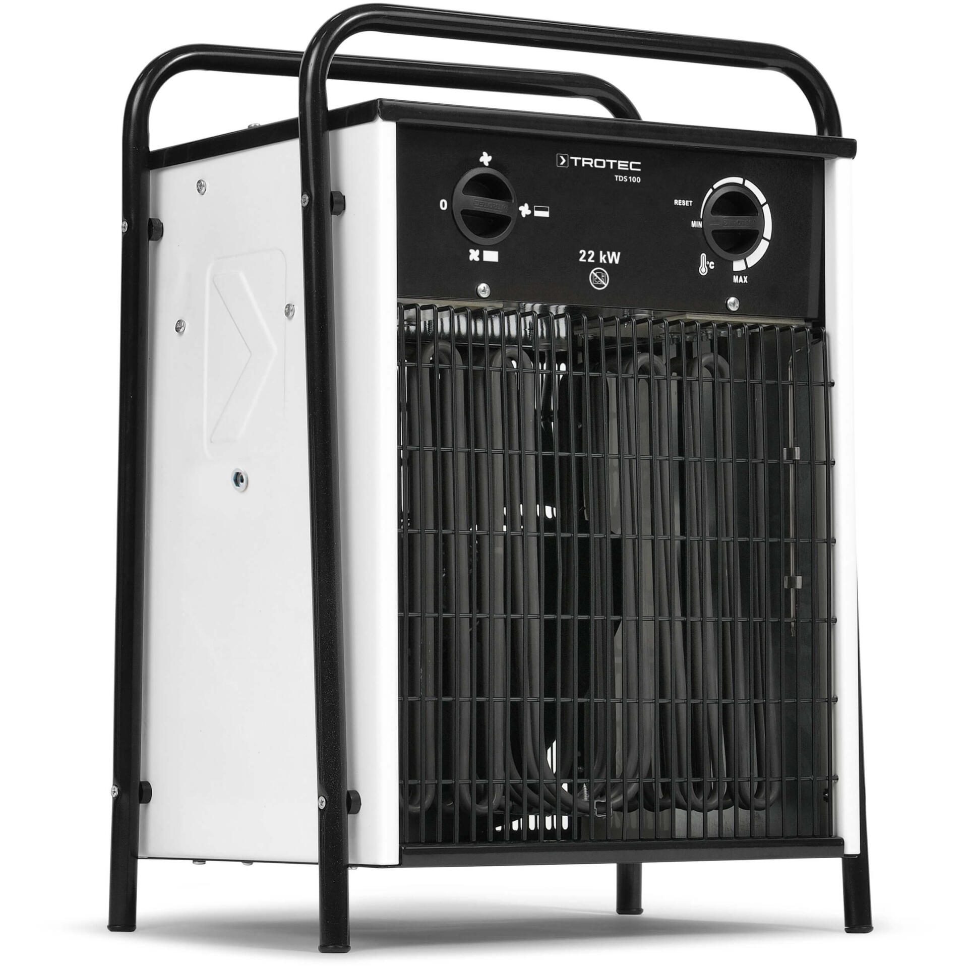 Elektroheizer TDS 100 von Trotec: Tragbarer Heizlüfter mit 22 kW Leistung. Ideal für Baustellen und große Räume. Robuster und effizienter Heizer.